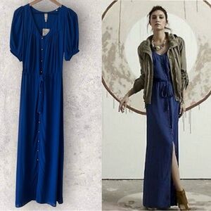 Anthropologie Konrad + Joseph Cobalt Blue Maxi Dress Button Front Size 2